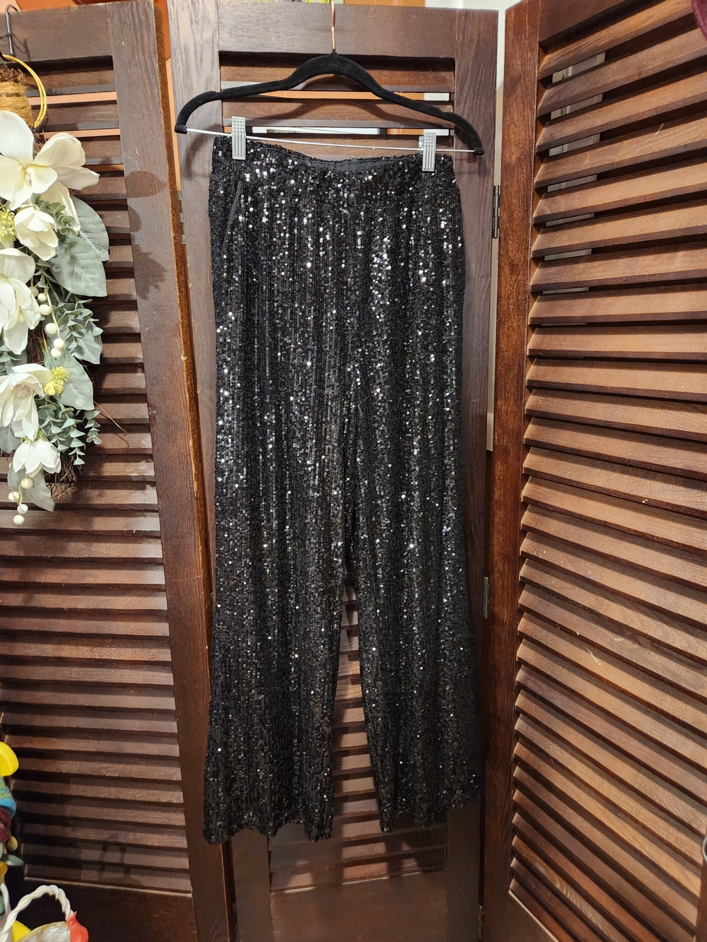 Cable & Gauge Black Sequin Wide-Leg Pants